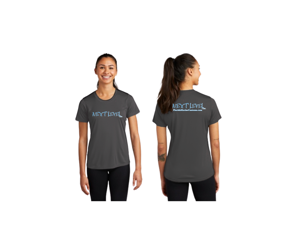 Next Level Florida Marine Custom T-Shirt Womens Blue/White over Dark Gray